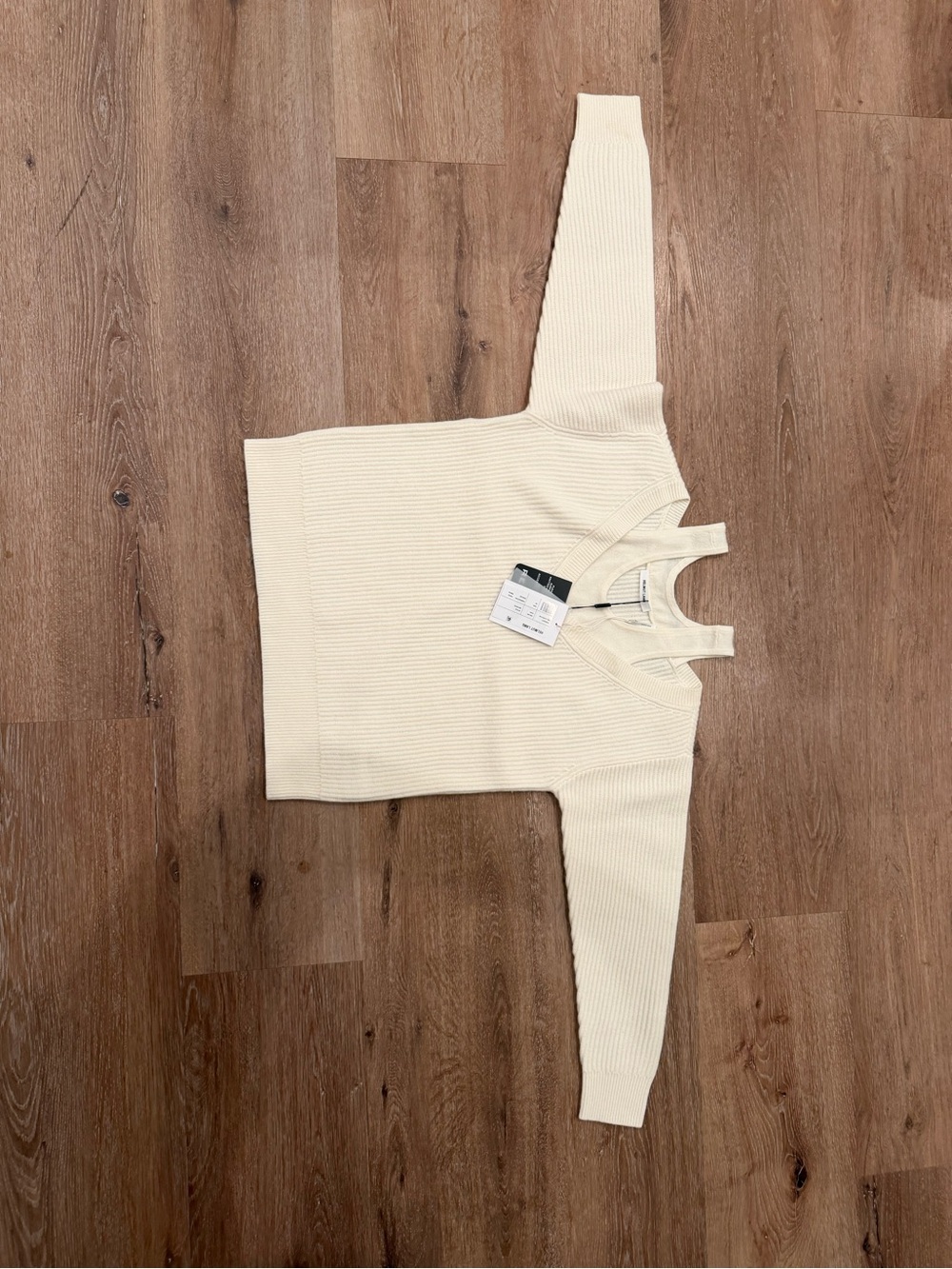 Helmut Lang Cream Ribbed V-Neck Cutout Sweater